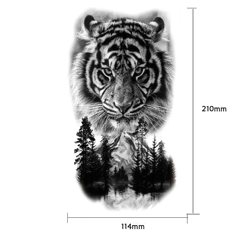 1pc Lion Men Waterproof Temporary Tattoos Fake Stickers Arm Hand Cool Art Black Transfer Clock Tattoo Stickers Wolf Tiger Tattoo