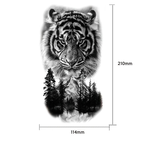 1pc Lion Men Waterproof Temporary Tattoos Fake Stickers Arm Hand Cool Art Black Transfer Clock Tattoo Stickers Wolf Tiger Tattoo