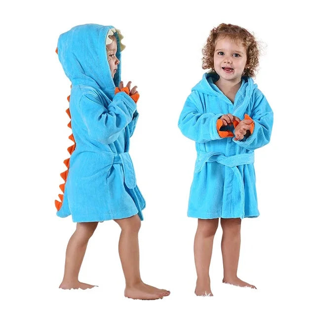 MICHLEY Shark Dinosaur Hooded Baby Bathrobe Cotton Soft Infant Bath Towel Robe Pajamas Solid For Kids Boy Girl Children 1-5T