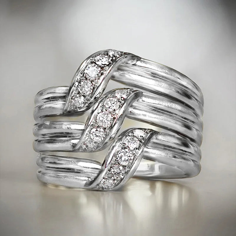 Huitan Gorgeous Women Wedding Rings Gold Color Wide Band Statement Female Finger-rings for Party Luxury Cubic Zirconia Jewelry