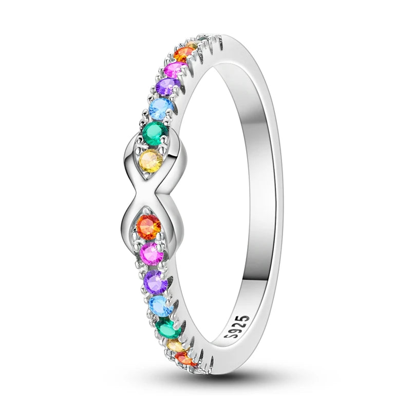 Original 925 Silver Sparkling Zircon Ring Stackable Classic Shine Stone Round Rings For Women Wedding Anniversary Jewelry Gift