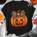 Halloween Shining Pumpkin Lantern Print Women Tee O-Neck Short Sleeve Streetwear Fashion Breathable Design Casual Women T-shirt