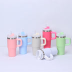 Mini 14oz Stainless Steel Tumbler Insulation Coffee Cup Water Bottle Mug With Straw In-Car Vacuum Flasks Mug For Holiday Gifts