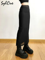 Sylcue Black Simple All-match Casual Commuter Summer Street Travel Cool Youth Vitality Tight Sexy High-elastic Women's Skirt
