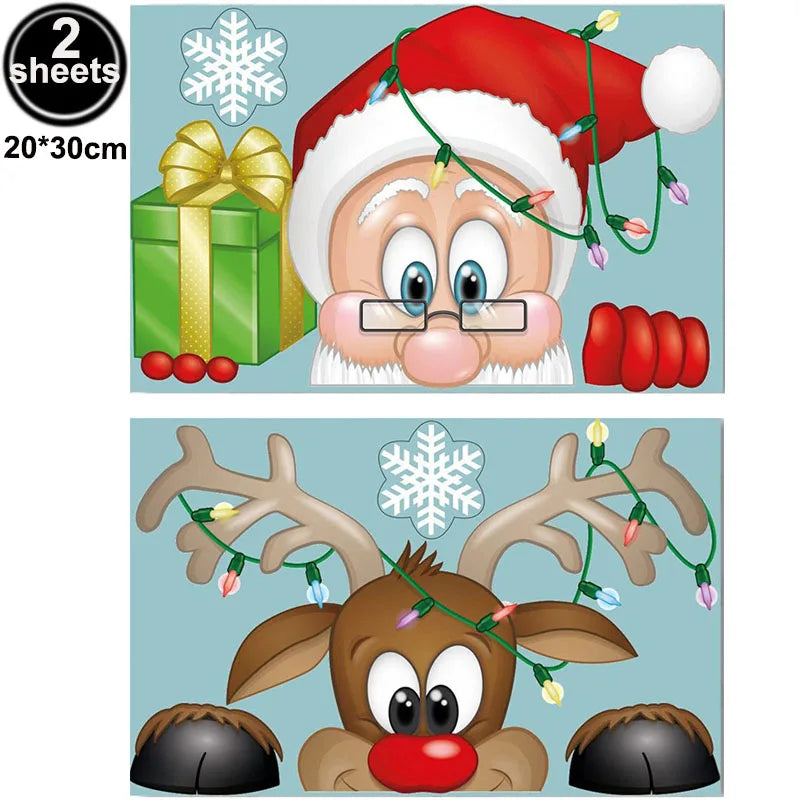 Christmas Window Cling Stickers Santa Claus Reindeer Snowflake Gift Box Window Decals for Xmas Home Shop Glass Door Window Decor