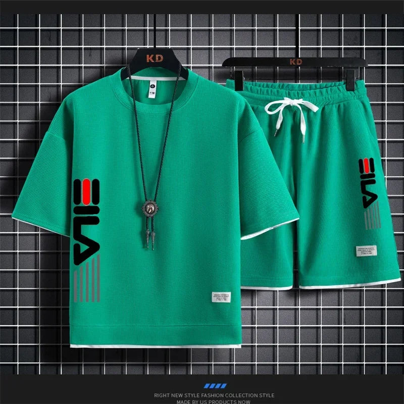 2025 Summer New Casual Men's short-sleeved T-shirt and Shorts 2-piece outdoor men's round-neck short-sleeved sportswear set