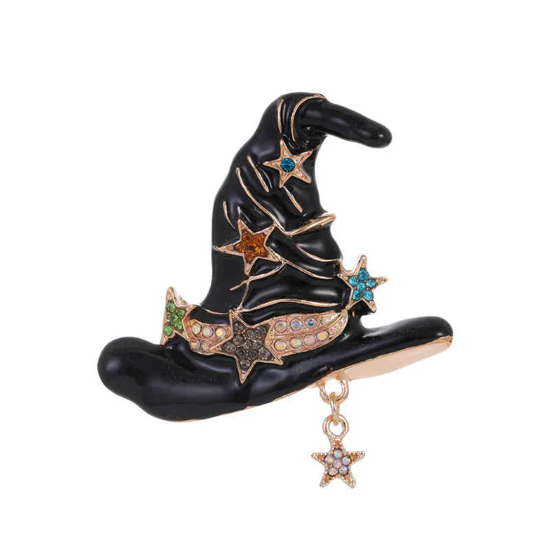 New Retro Star Witch Hat Brooch Exaggerated Dark Wind Halloween Pin Cartoon Accessories Holiday Gift