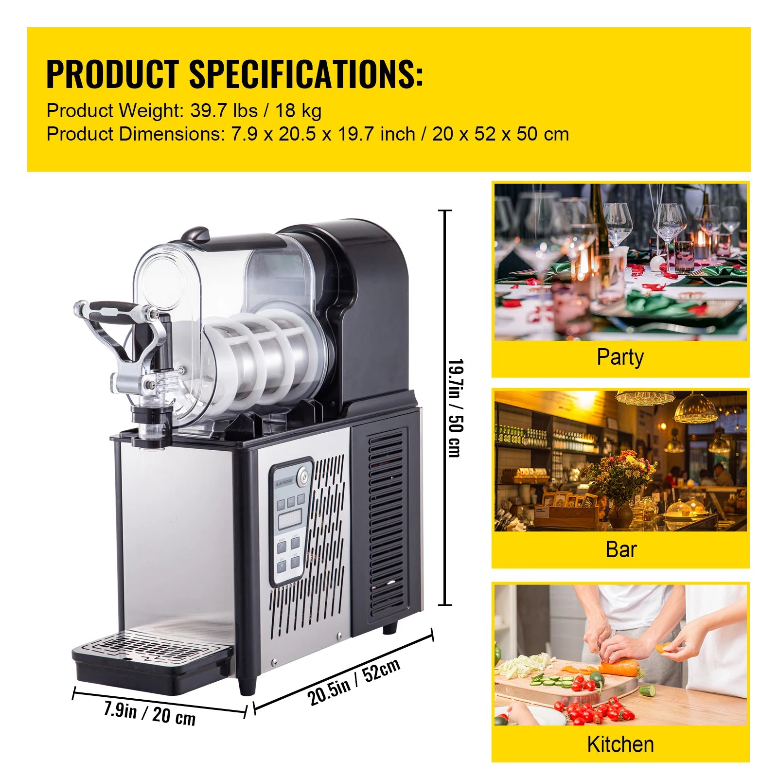 SucceBuy Commercial Slushy Machine 1x3L 2x3L Tank Frozen Drink Machine 24 Cups Stainless Steel Margarita Smoothie Frozen Drink