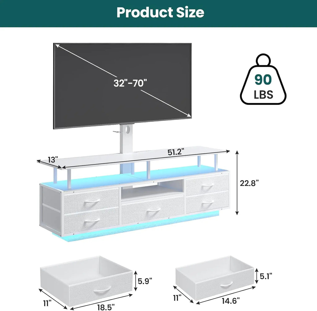 White Tv Stand With Mount For Tvs Up To 70 Inches Power Outlets Storage