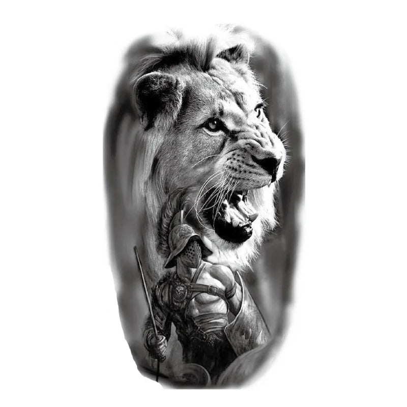 Waterproof Temporary Tattoo Sticker Forest Big Tiger Lion Wolf King Body Arm Hand Cool Art Black Animal Men Women Fake Tattoos