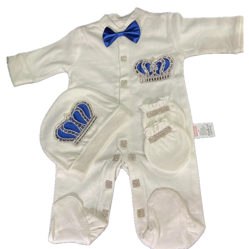Baby Girl Coming Home Outfits Set Personalized Name Jewelry Crown Clothing Vintage Croche Infant Care Products Body Suit Pajamas