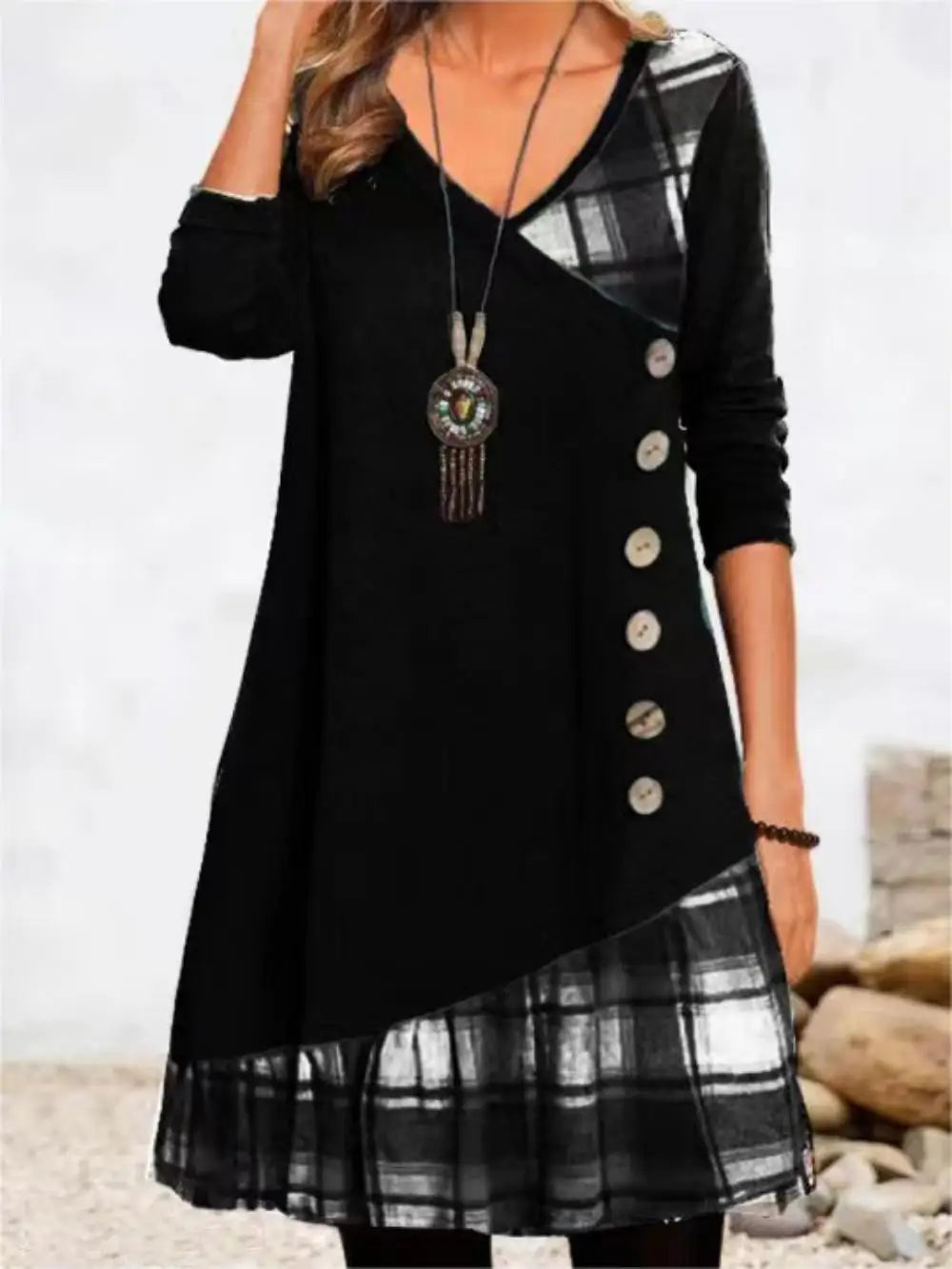 Dresses for Women, European and American Autumn and Winter Elegant Everyday Loose Party Dress with Buttons and Long Sleeves