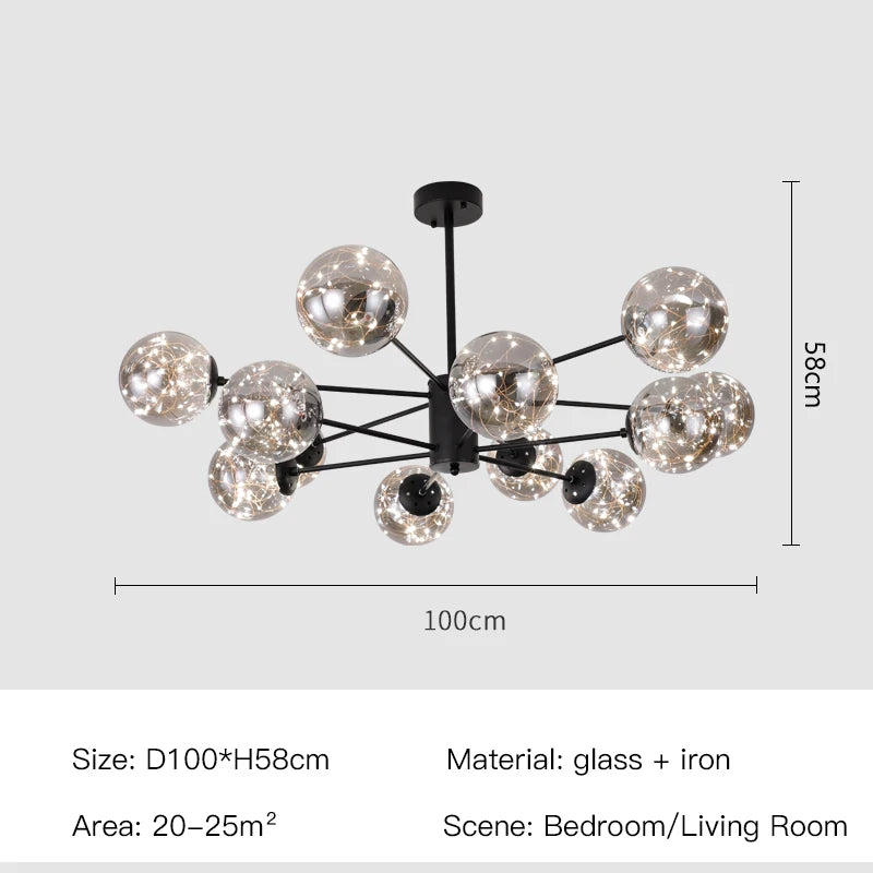 Modern Living Room Glass Ball Chandelier, Ceiling, Dining Room Led Light, Room Decoration, Indoor Lighting, Hanging Chandelier