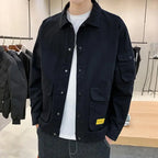 Men's Casual Jacket Spring Autumn Button Lapel Work Coat New Solid Color Multi-pocket Tops Men Fashion High Quality