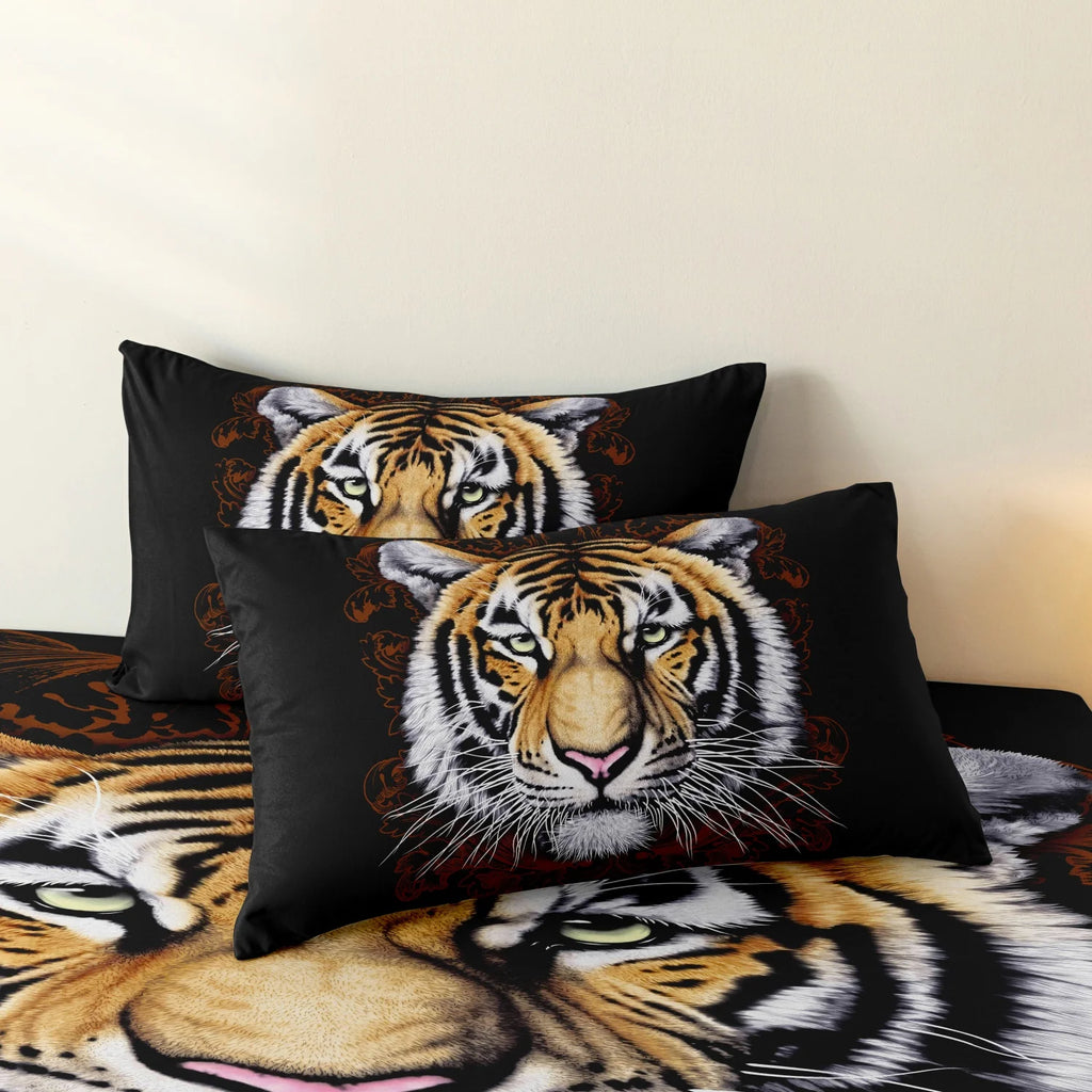 3pcs Black Tiger Face Duvet Cover Set,Wild Animal Bedding,Suitable For Family Bedrooms, Hotels, And Dormitories