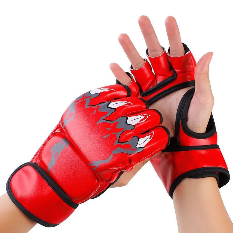 1 Pair of Pu Boxing Gloves Mma Gloves Half Finger Sandbag Taekwondo Muay Thai Gloves Professional Boxing Training Equipment