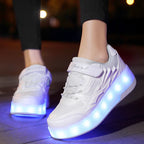 Girls Fashion Two-Wheels USB Charging Sneakers LED Light Roller Skate Shoes Kids Gift for Children Sport Casual Shoes