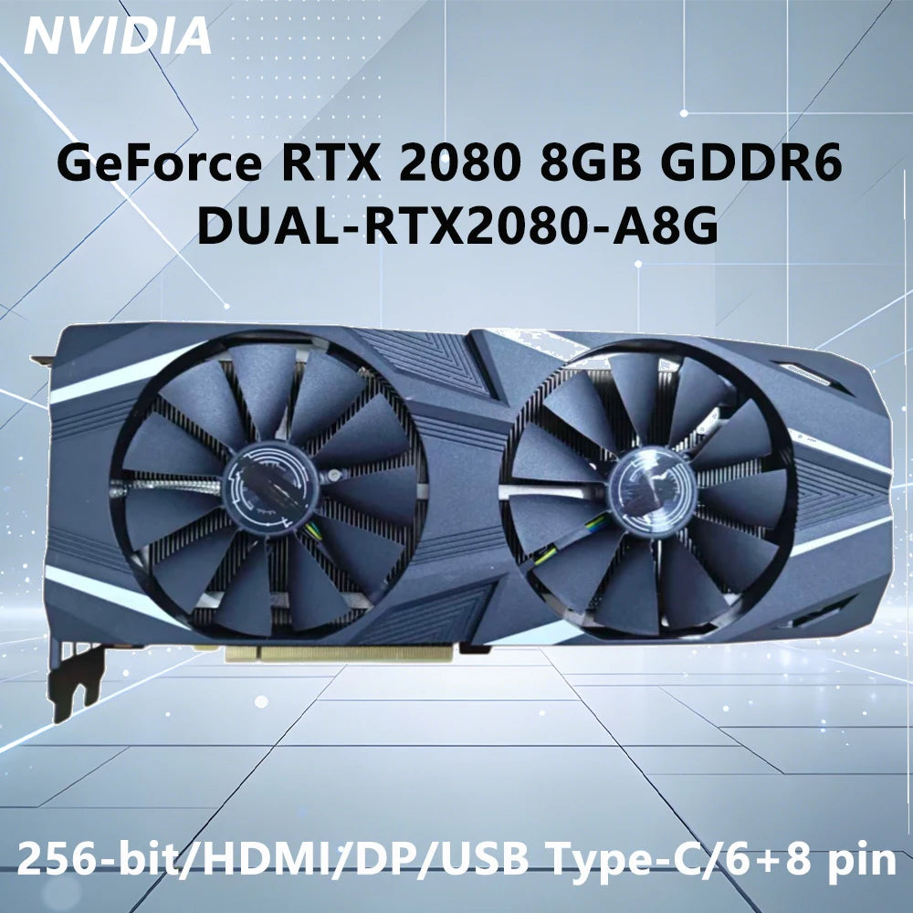 ASUS RTX 2080 8GB GPU NVIDIA DUAL RTX2080 8G GDDR6 256bit Graphics Card For PCI-E 3.0 HDMI USB Type-C DP 6pin+8pin Double Fan