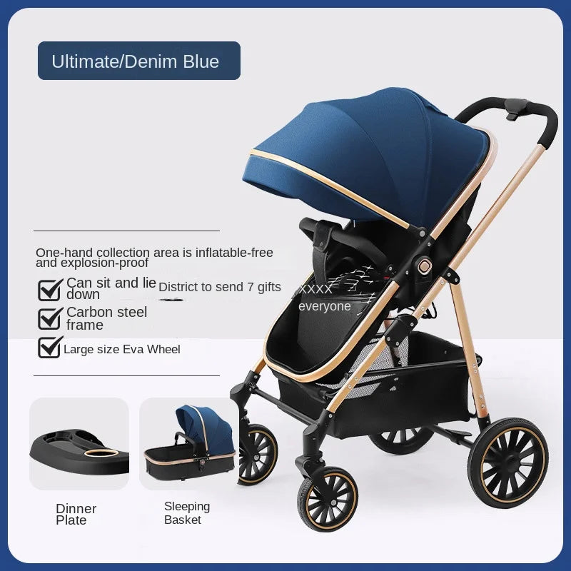 3-in-1 Baby Stroller High Landscape Large Wheel Baby Stroller Can Sit and Lie Two-way Push Travel Stroller with 0-4 years baby