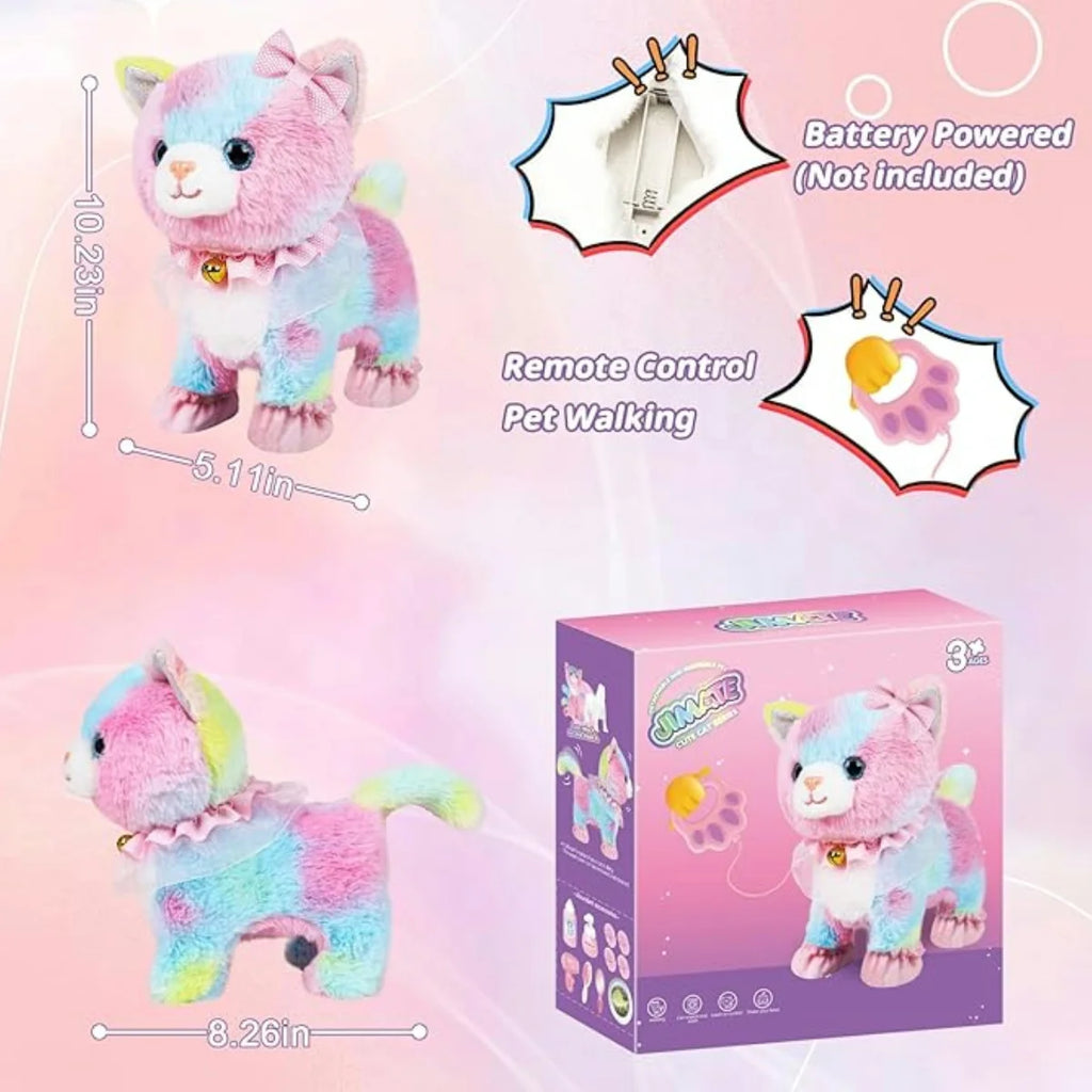 Interactive Lifelike Walking Toy Cat for Kids, Touch&Voice Controlled Remote with Leash, Wags Tail, birthday Christmas Gift