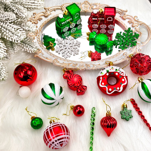 82PCS Assorted Christmas Ornaments Set Large Christmas Tree Decorations 3–8CM Christmas Balls Assorted Xmas Ornaments Decor Set