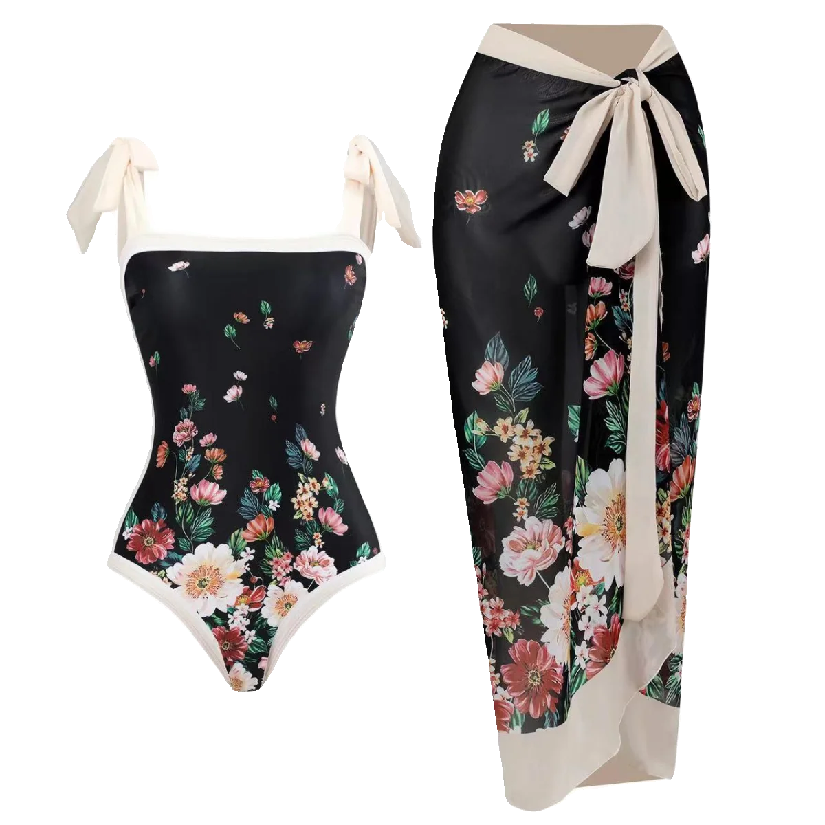 Sexy Slimming One-Piece Swimsuit Women's Beach Dress Set Fashionable Thermal Spa Swimming Bikini Full Coverage Fixed Chest Pad