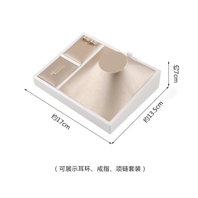 Champagne Leather Jewelry Set for Earrings Rings Display Stand Storage Organizer for Fashion Women Bracelets Necklaces Tray