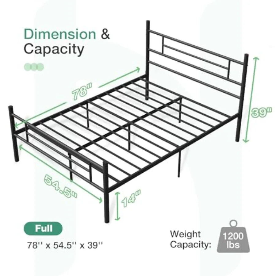 Full Size Bed Frame with Headboard and Footboard, 14 Inch Metal Platform Bed Frame, Under Bed Storage, Strong Metal Slats Support, Mattress Foundation No Box Spring Needed