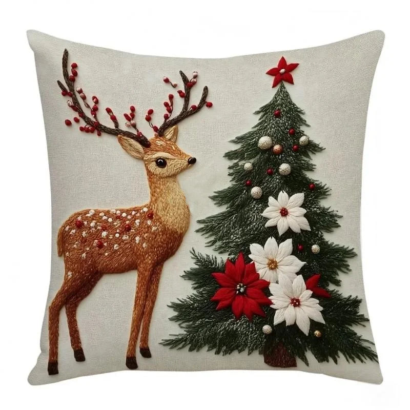 Cartoon Christmas Pillow Cover Elk Santa Claus Snowman Xmas Tree Merry Christmas Decor Gift Happy New Year