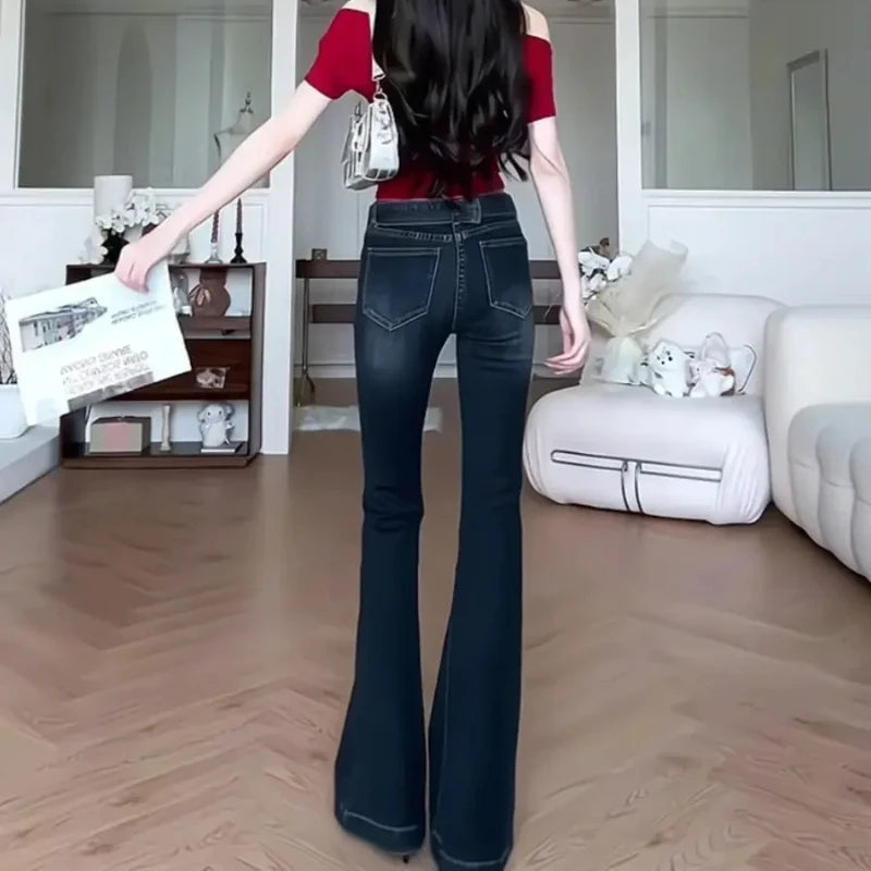 Flare Trousers Gyaru Womens Flared Jeans Solid Color Stretch Hippie Chic and Elegant Denim Pants for Women Teenagers Vibrant Emo