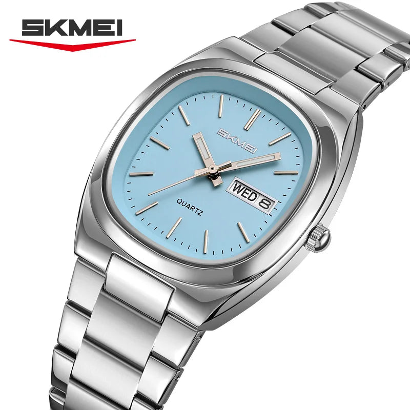 SKMEI 2420 Fashion Couple Quartz Watch Elegant Calendar Stainless Steel Strap Watches Casual Men Women Wristwatch reloj mujer