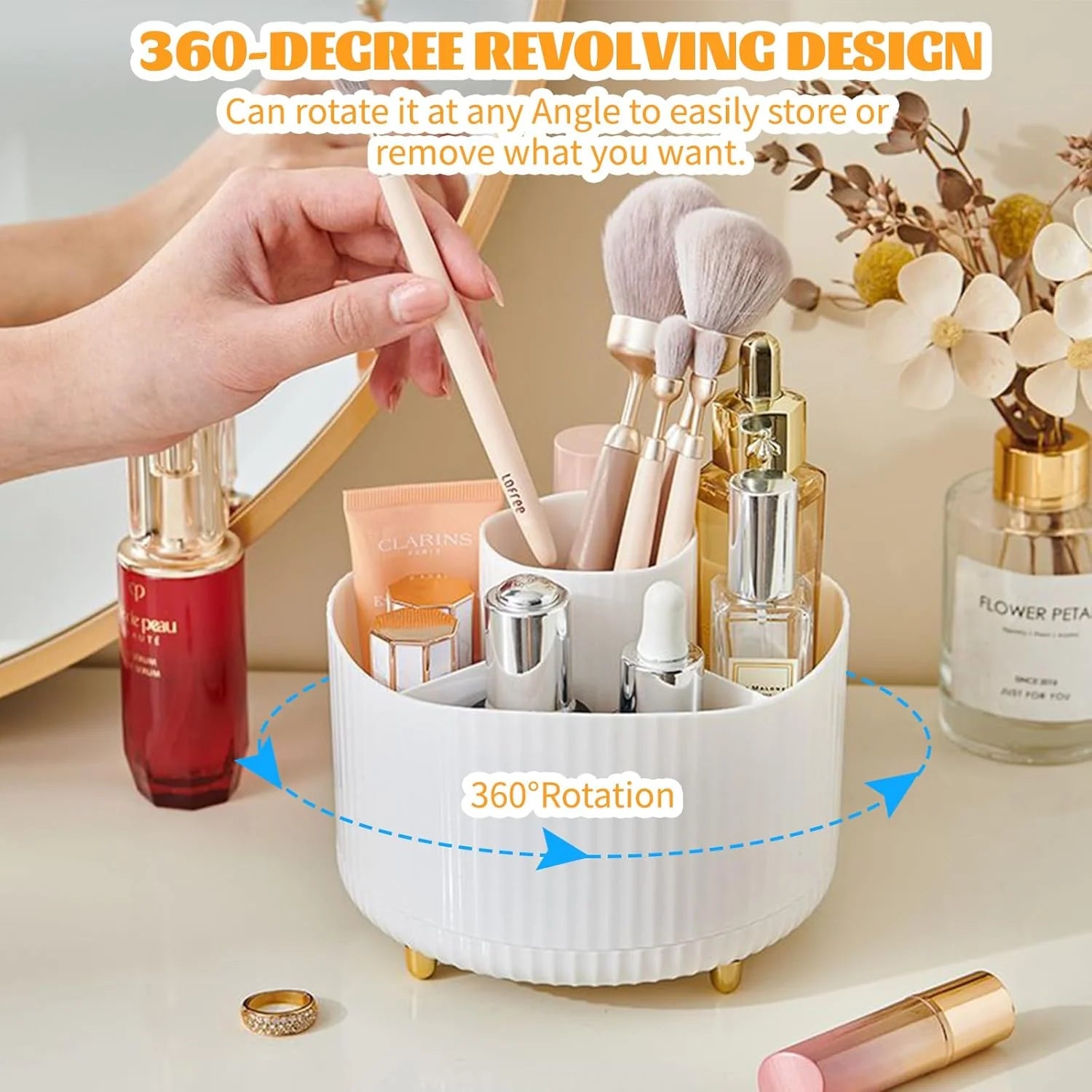 360°Rotating Makeup Desktop Cosmetic Storage Box Organizer 5 Slot Large Capacity for Bathroom Portable Makeup Brushes Pen Holder