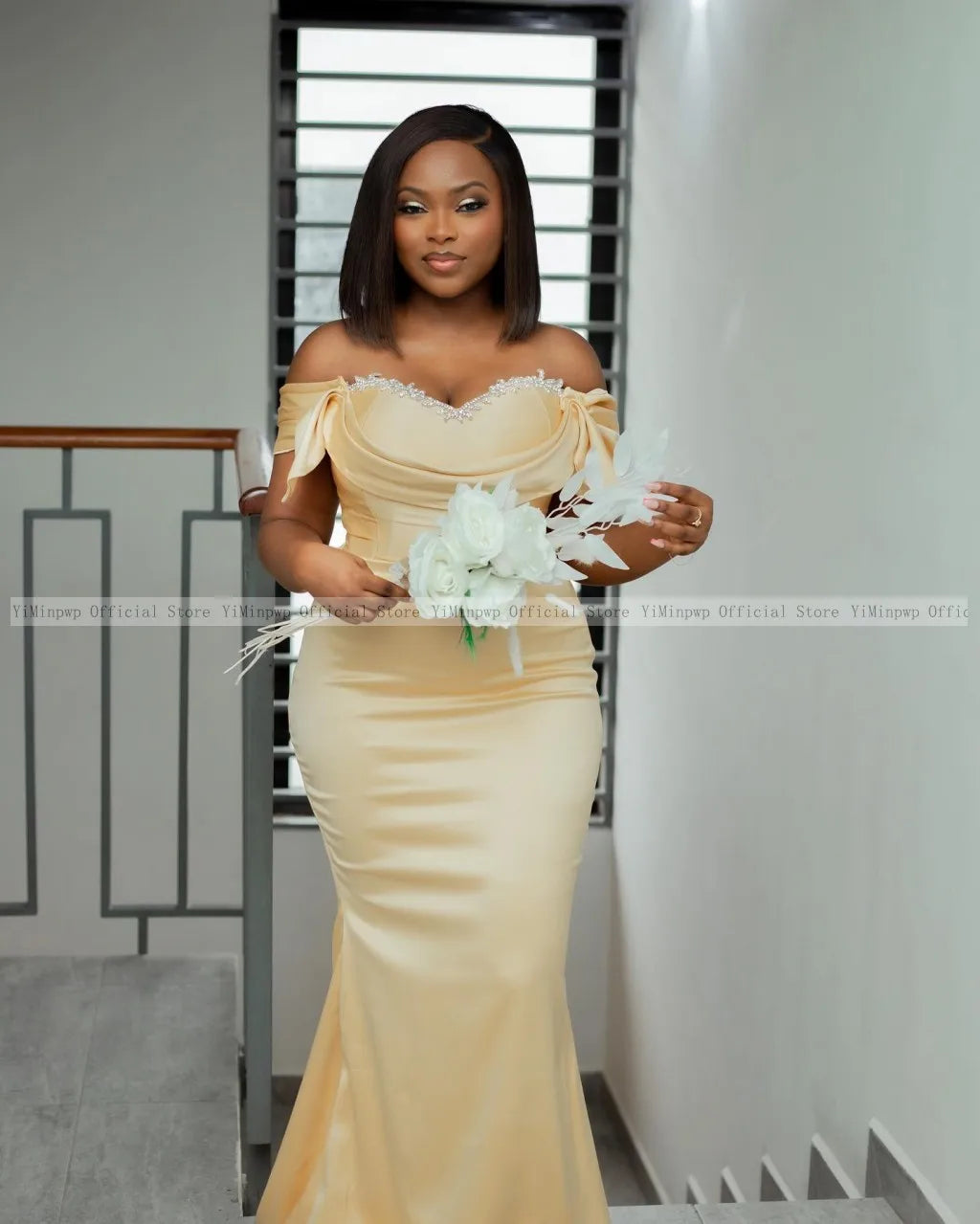 2026 Champagne Mermaid Bridesmaid Dresses Off Shoulder Sweep Train African Wedding Guest Gowns robes invitée mariage Customized