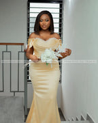 2026 Champagne Mermaid Bridesmaid Dresses Off Shoulder Sweep Train African Wedding Guest Gowns robes invitée mariage Customized