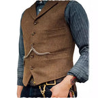 Wool Tweed Men's Suits Vest for Groomsmen Wedding Lapel Casual Slim Business Vests Sleeveless Waistcoat Male Gilet Homme Vests