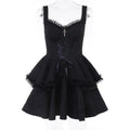 Y2K Elegant Black Sleeveless Lace Trim Party Dresses Vintage Goth Bandage A-Line Short Dresses Women Fashion Summer Dresses