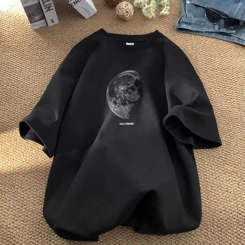 Men's T-shirts  Cotton T Shirt White for Men Casual Summer Wear Planet Print Tee Shirts Men Clothing Big Size