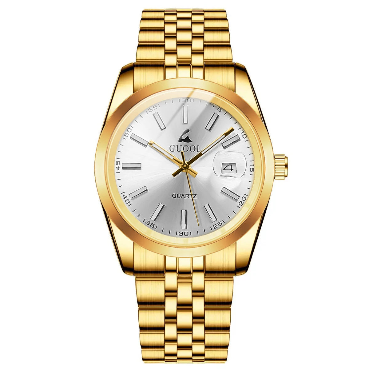 New Hot-Selling Men's Stainless Steel Five-Link Steel Band Watch with Arabic Numerals, Business Style, Round Case, Calendar Display Function, Valentine's Day Gift, Father's Day Gift