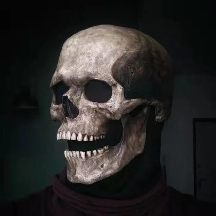 Full Head Latex Skull Mask Realistic Horror Halloween Cosplay Mask for Adults Scary Party Costume Skeleton Headgear Prop