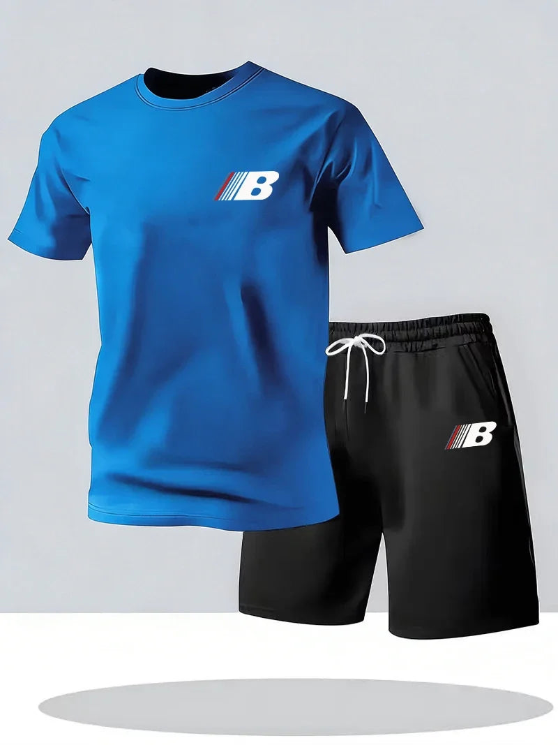 Sports Style Men's Summer Breathable Sportswear Short Sleeved T-shirt+shorts, Lightweight and Comfortable Casual 2-piece Set