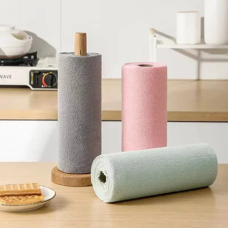 1Roll 20Sheets Reusable Microfiber Cleaning Wipes Household Kitchen Dish Rags Towel Rolls Wash Paper Towel Replacement Lint-Free