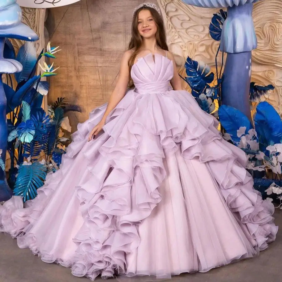 Light Purple Flower Girl Dresses for Wedding Ball Gown Pleats Ruffles Baby Litter Girl's Birthday Party Ball Gowns Customized