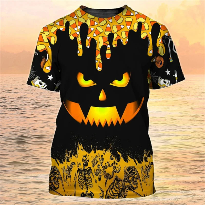 Happy Halloween Pumpkin T-shirt 3D Printed Colorful Round Neck T Shirts Men Kids Short Sleeve Tops Oversized Street Tee Shirt