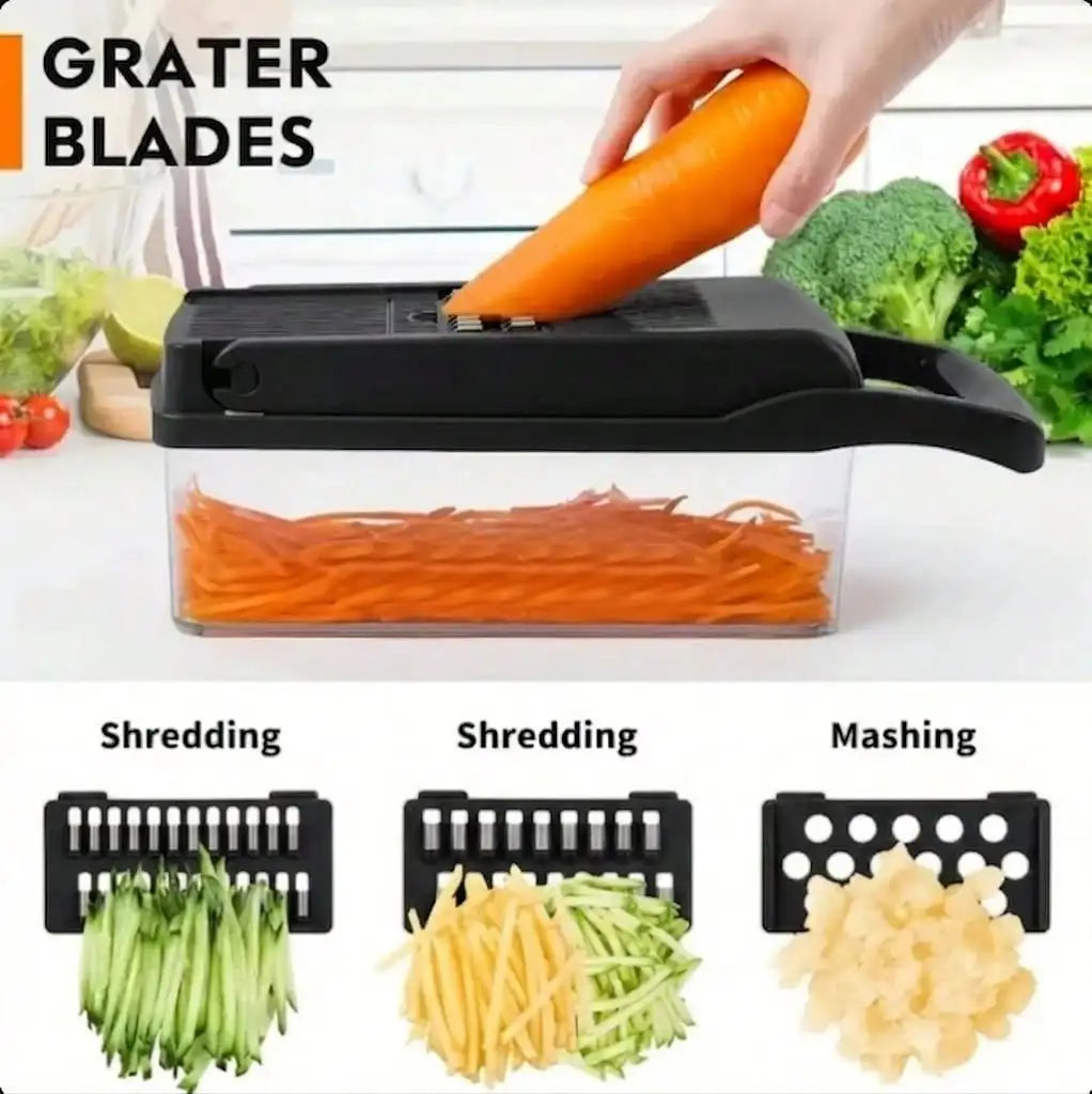 [Black Vegetable Slicer] 16-In-1 Multi-Functional Vegetable Chopper, Professional Onion Dicer, Kitchen Food Slicer And Dicer With 8 Replaceable Blades & Storage Container, Ideal Gift For Kitchen Lovers