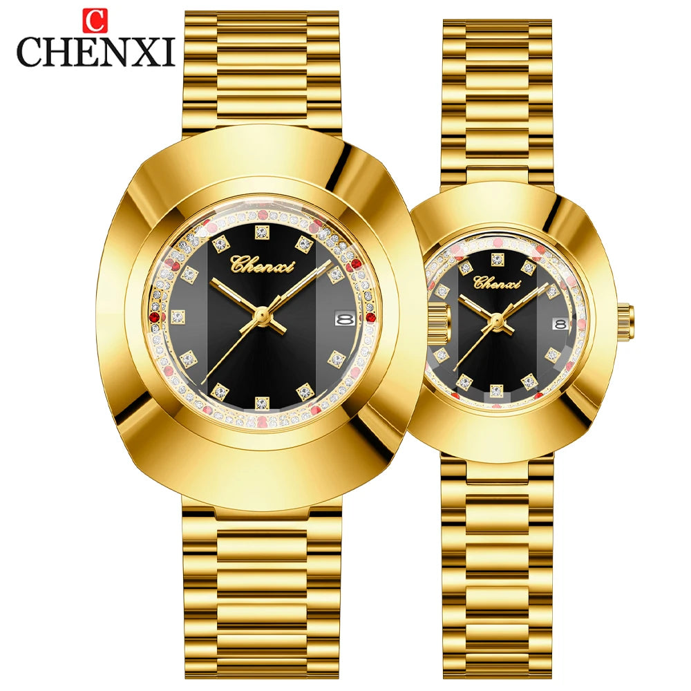 CHENXI Luxury Couple Watch Stainless Steel Band Luminous Business Men Women Quartz Wristwatches Great Valentine Gift for Lover