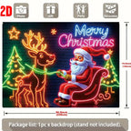 Neon Christmas Scene: Santa Claus and Reindeer, suitable for holiday parties and outdoor Christmas decorations