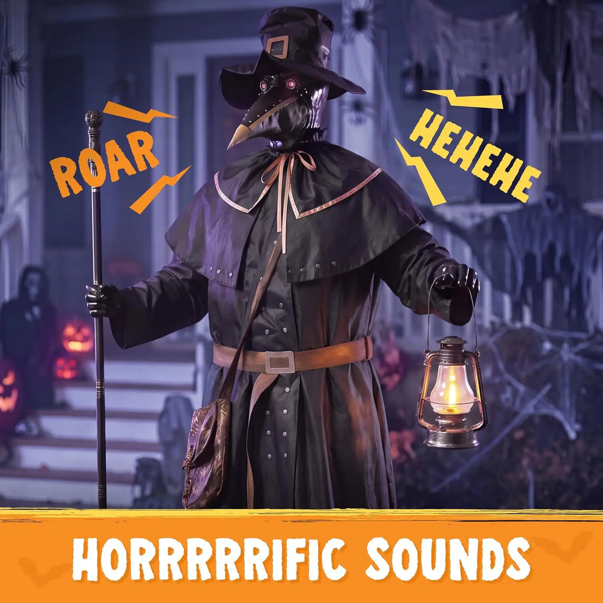 74.8" Halloween Decoration Outdoor Animatronic Ghost Doctor Sound Activated Life-Size Standing Ghost with Rotating Head, LED Eyes Lantern, Scary Haunted House Props for Garden Yard Lawn