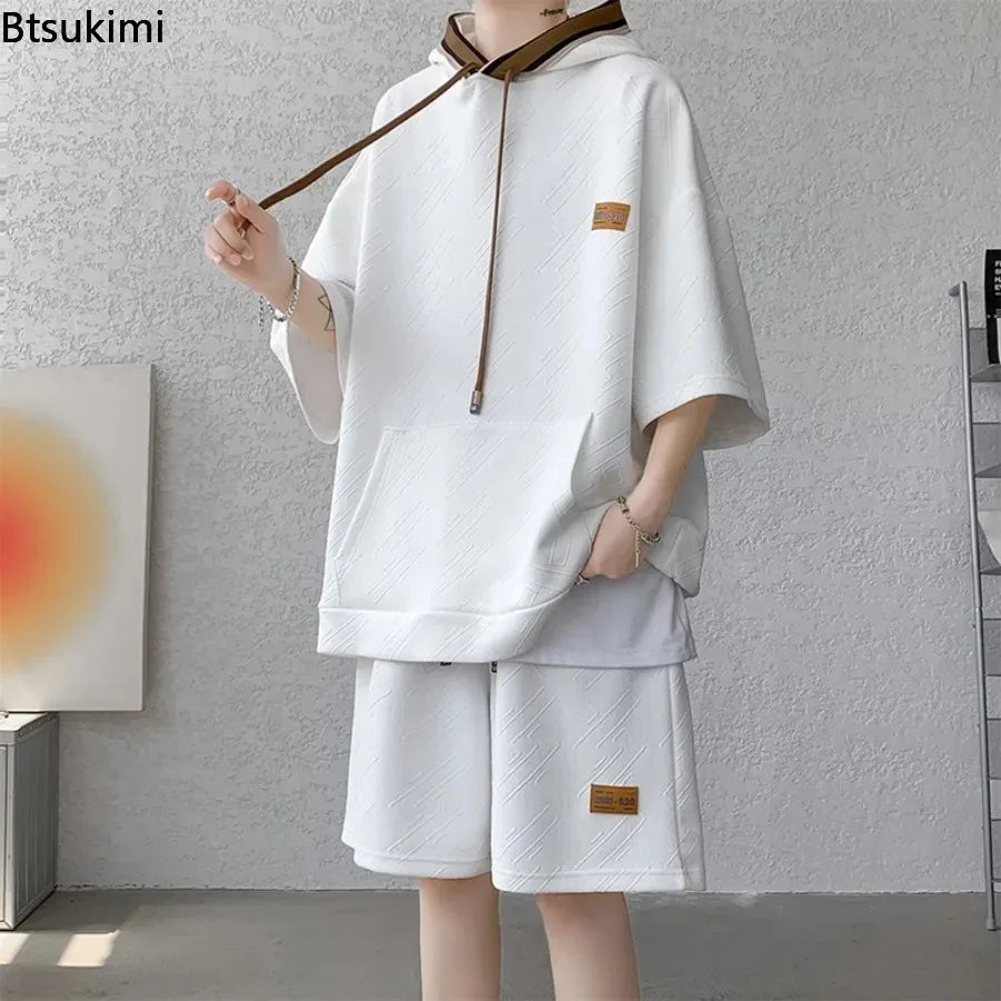 Men's Hooded Short Sleeved T-shirt Shorts Two-piece Set Summer Trend Casual Sports Fitness Oversized SIze M-8XL Two-piece Set