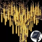 Solar Meteor Shower Lights Outdoor 8 Tube LED Falling Rain Icicle String Lights for Halloween Christmas Weddings Decorations