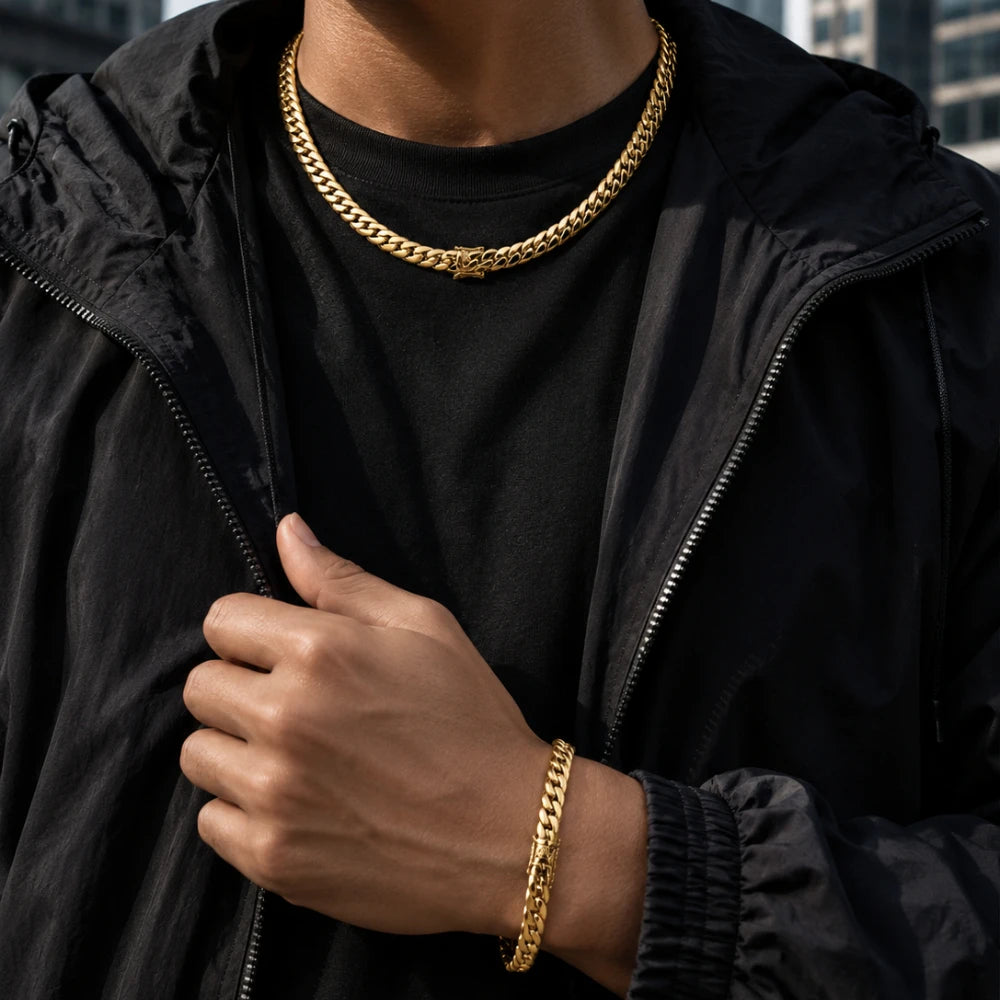 Hip Hop Bling Gold Color Cuban Link Chain Necklaces Tank Chain Men's Whip Chain Necklace Men Rapper Jewelry Drop Shipping